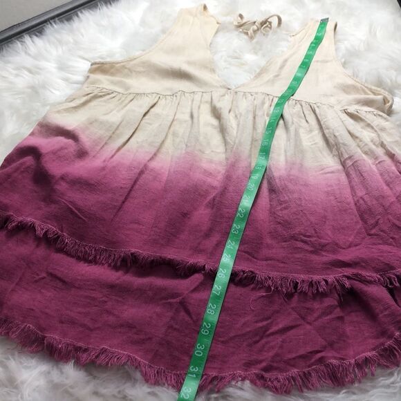 Umgee Linen Sleeveless Top Pink/Cream Ombre V-Neck Blouse Babydoll Peasant M - Picture 11 of 11